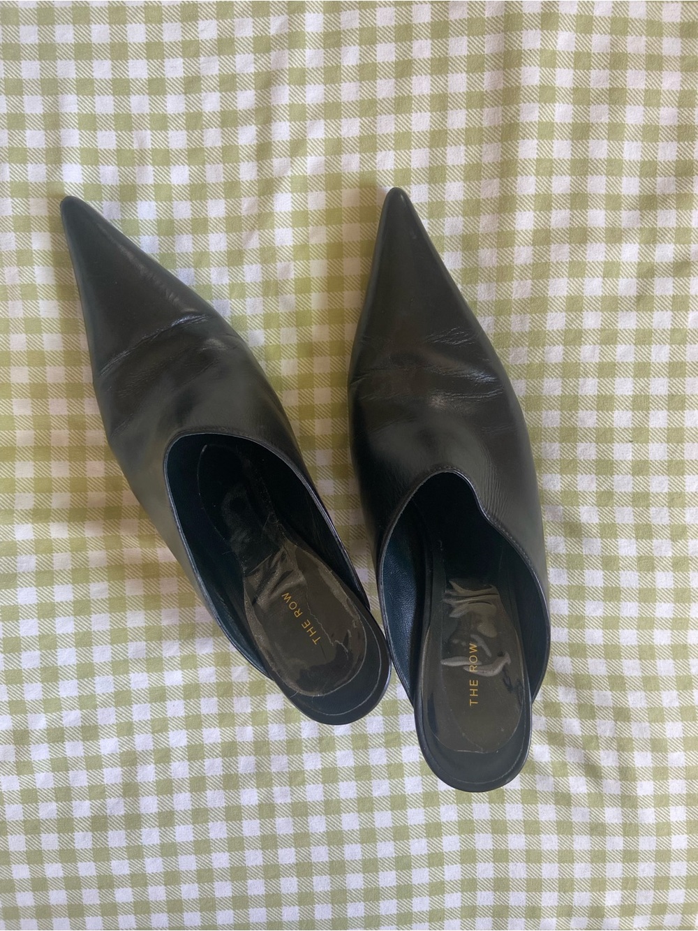 The Row Cybil Leather Black Pointed Slip-On Mules